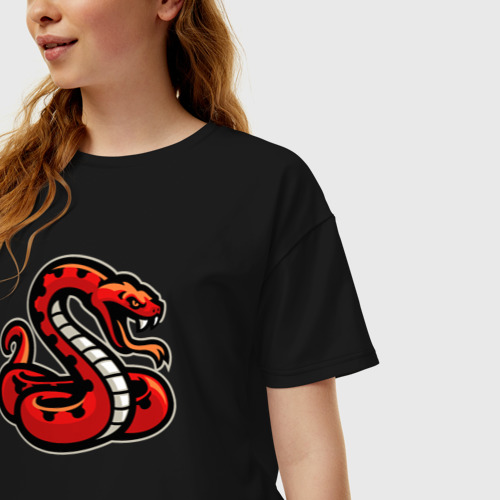 Женская футболка хлопок Oversize Красный змей, цвет черный - фото 3