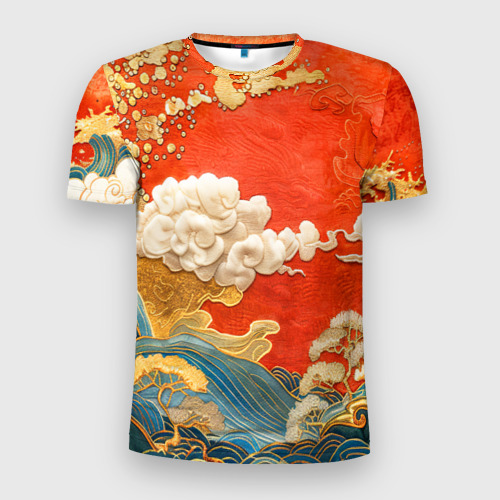 Мужская футболка 3D Slim с принтом Китайский узор облаков, вид спереди #2