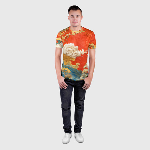 Мужская футболка 3D Slim с принтом Китайский узор облаков, вид сбоку #3