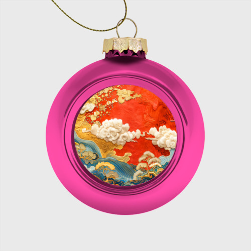 Стеклянный ёлочный шар Китайский узор облаков, цвет розовый