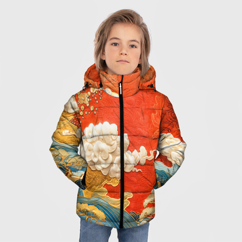 Зимняя куртка для мальчиков 3D Китайский узор облаков, цвет светло-серый - фото 3