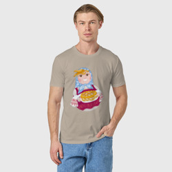 Мужская футболка хлопок Матрешка хозяйка в русском стиле с пирогом - фото 2