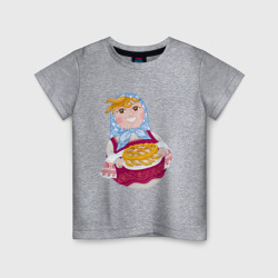 Детская футболка хлопок Матрешка хозяйка в русском стиле с пирогом