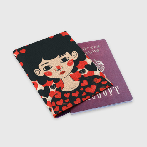 Обложка для паспорта матовая кожа Девочка с сердечками, цвет фиолетовый - фото 3