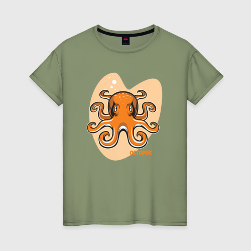 Женская футболка хлопок Оранжевый осьминог, цвет авокадо