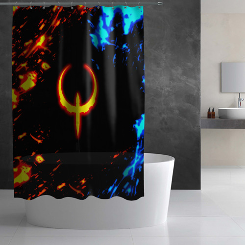 Штора 3D для ванной Квейк огненное лого лава - фото 2