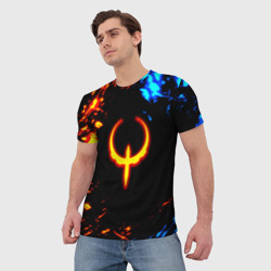 Мужская футболка 3D Квейк огненное лого лава - фото 2