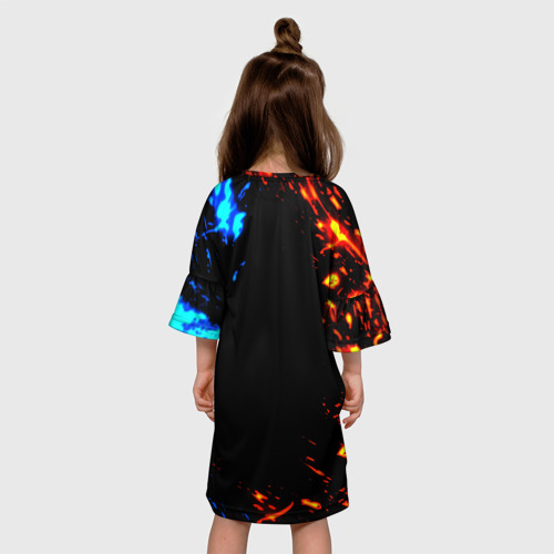 Детское платье 3D с принтом Квейк огненное лого лава, вид сзади #2