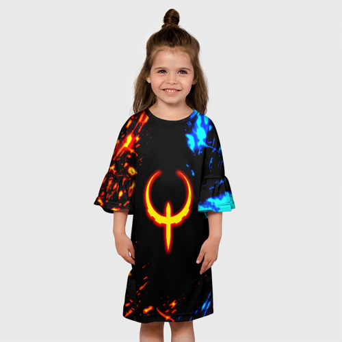 Детское платье 3D с принтом Квейк огненное лого лава, вид сбоку #3