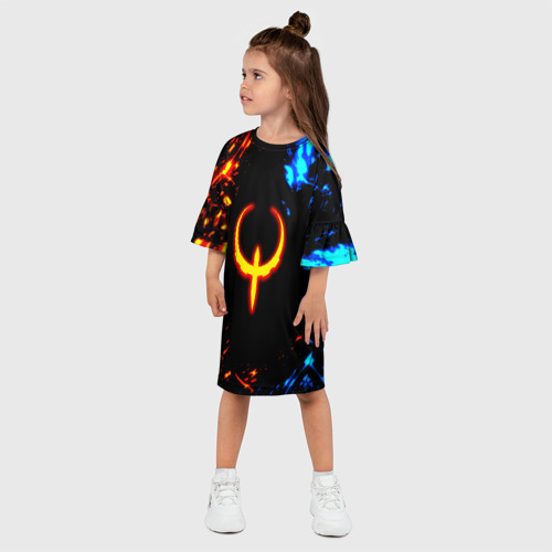 Детское платье 3D с принтом Квейк огненное лого лава, фото на моделе #1