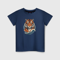 Тигр и морская волна – Детская футболка хлопок с принтом купить со скидкой в -20%