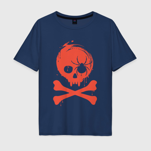 Мужская футболка хлопок Oversize Spider skull, цвет темно-синий