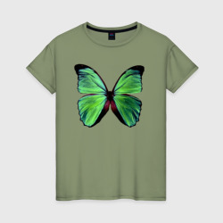 Зеленая перламутровая бабочка – Женская футболка хлопок с принтом купить со скидкой в -20%