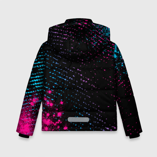Зимняя куртка для мальчиков 3D с принтом Everton - neon gradient вертикально, вид сзади #1