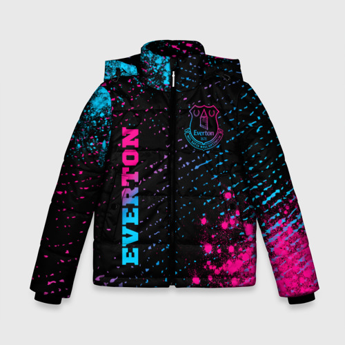 Зимняя куртка для мальчиков 3D с принтом Everton - neon gradient вертикально, вид спереди #2