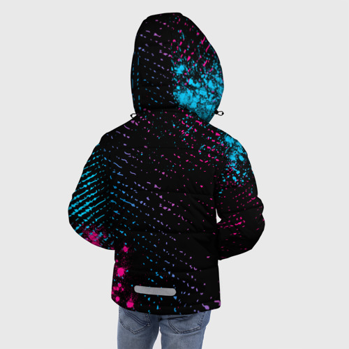 Зимняя куртка для мальчиков 3D с принтом Everton - neon gradient вертикально, вид сзади #2
