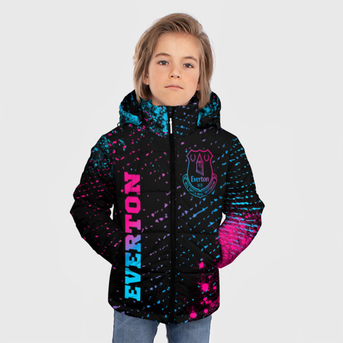 Зимняя куртка для мальчиков 3D с принтом Everton - neon gradient вертикально, фото на моделе #1