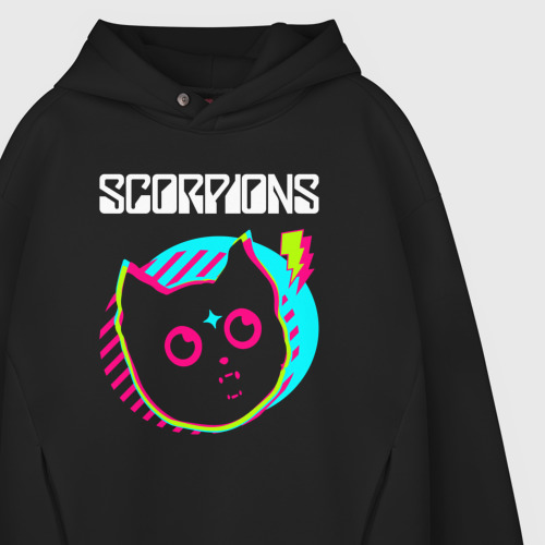 Мужское худи Oversize хлопок Scorpions rock star cat, цвет черный - фото 4