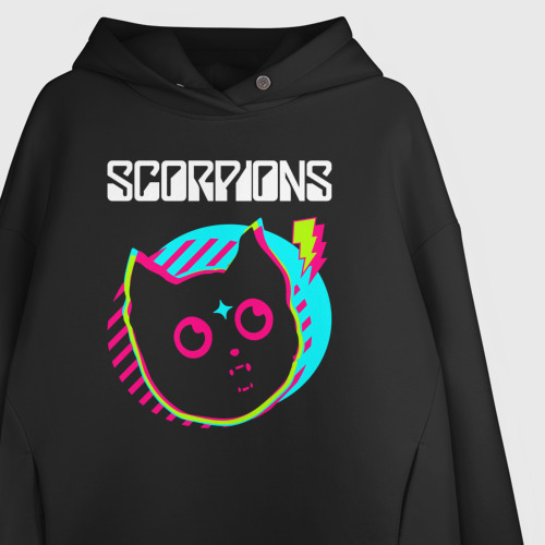 Женское худи Oversize хлопок Scorpions rock star cat, цвет черный - фото 3