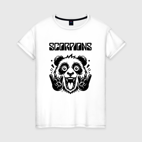 Женская футболка хлопок Scorpions - rock panda, цвет белый