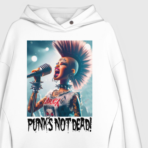 Женское худи Oversize хлопок Punk's not dead - Barbie, цвет белый - фото 3