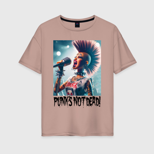 Женская футболка хлопок Oversize Punk's not dead - Barbie, цвет пыльно-розовый