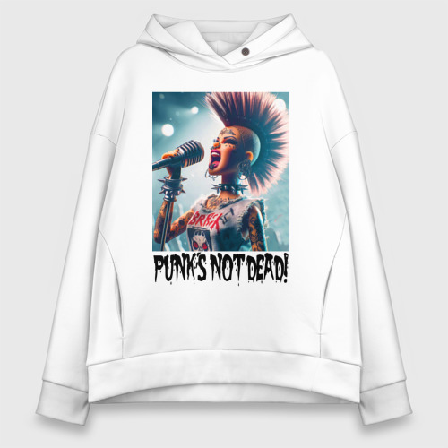 Женское худи Oversize хлопок Punk's not dead - Barbie, цвет белый