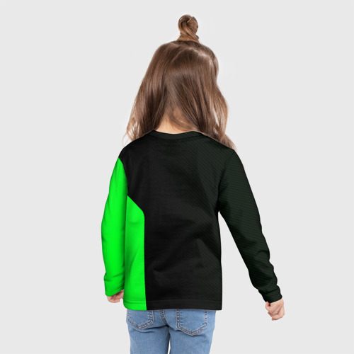 Детский лонгслив 3D с принтом Skoda pattern sport green, вид сзади #2