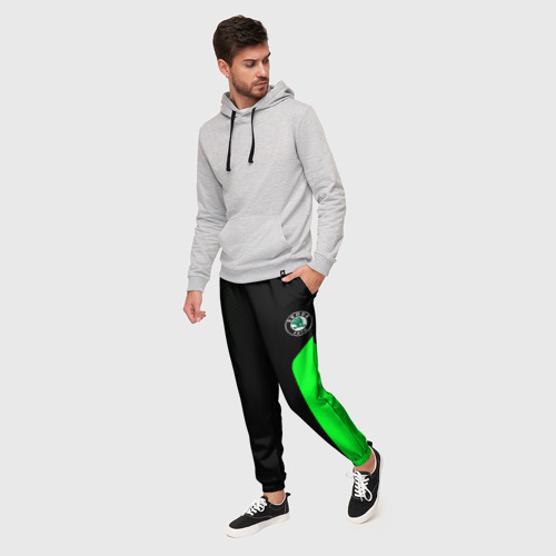 Мужские брюки 3D Skoda pattern sport green, цвет 3D печать - фото 3
