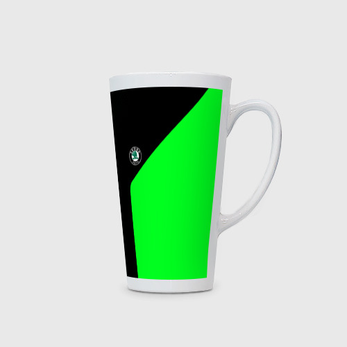 Кружка Латте с принтом Skoda pattern sport green, вид сбоку #3