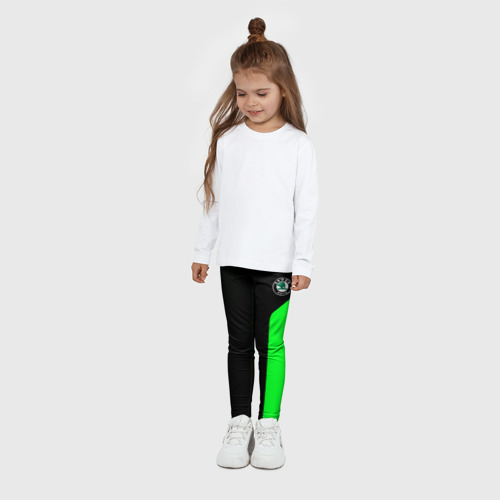 Детские леггинсы 3D с принтом Skoda pattern sport green, вид сбоку #3
