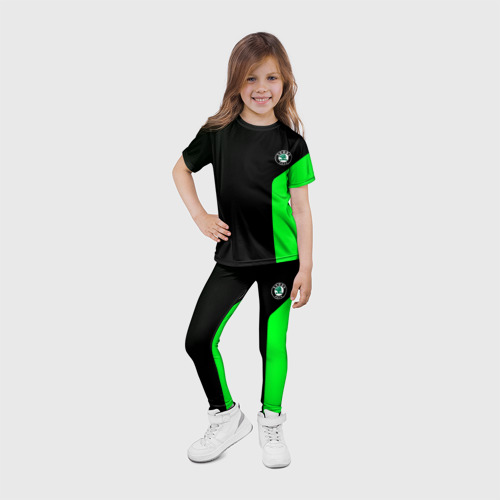 Детские леггинсы 3D с принтом Skoda pattern sport green, фото #4