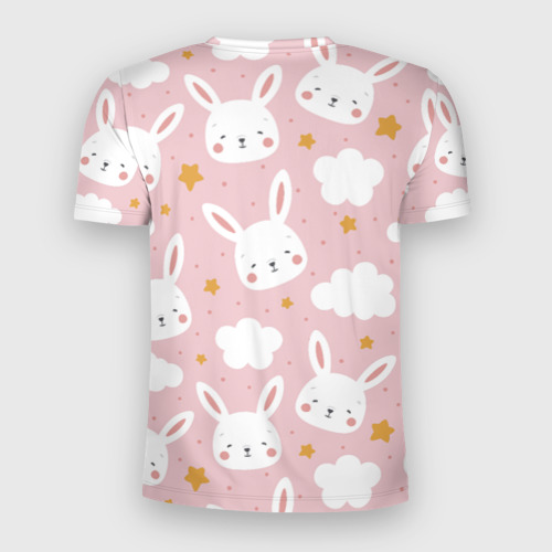 Мужская футболка 3D Slim с принтом Узор с милыми кроликами, вид сзади #1