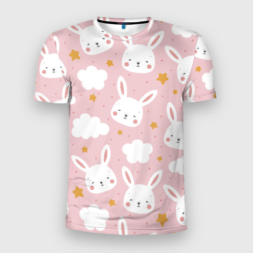 Мужская футболка 3D Slim с принтом Узор с милыми кроликами, вид спереди #2