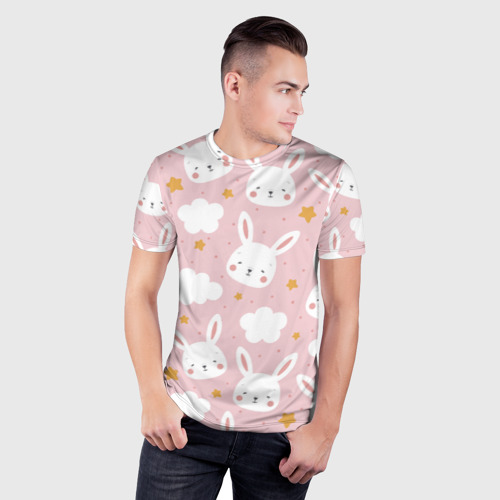 Мужская футболка 3D Slim с принтом Узор с милыми кроликами, фото на моделе #1