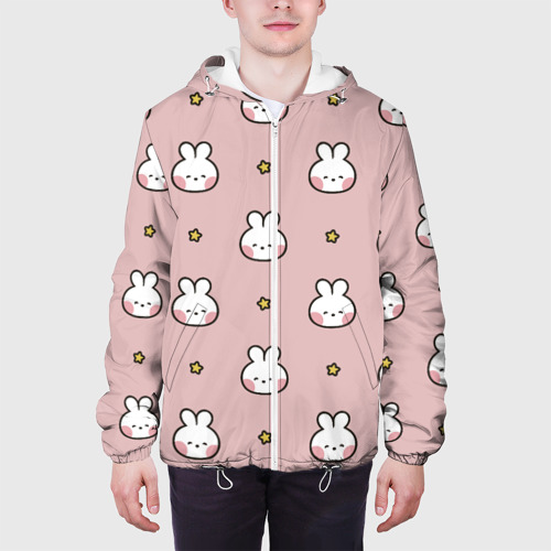Мужская куртка 3D с принтом Узор с малышами кроликами, вид сбоку #3