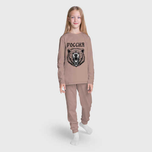 Детская пижама с лонгсливом хлопок Медведь Россия, цвет пыльно-розовый - фото 5