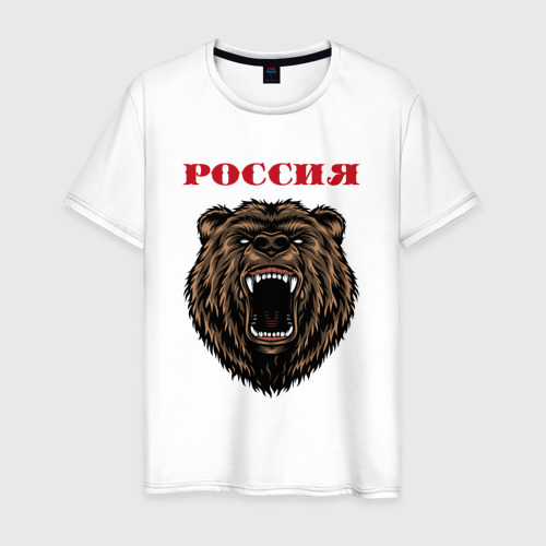 Мужская футболка хлопок Рык медведя Россия, цвет белый