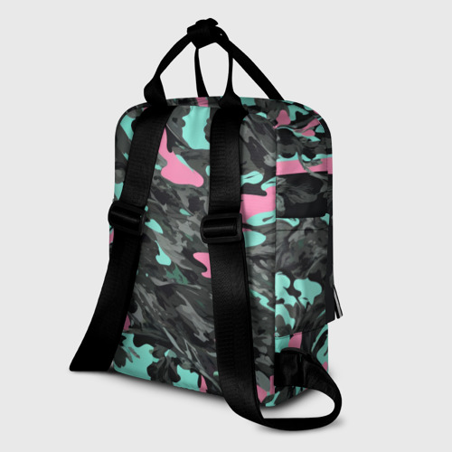 Женский рюкзак 3D с принтом Бирюзово-розовый камуфляж, вид сзади #1