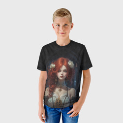 Детская футболка 3D Рыжая девушка с цветами в волосах - фото 2