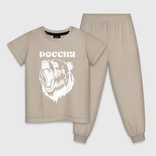Детская пижама хлопок Ревущий медведь Россия, цвет миндальный