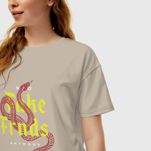 Женская футболка хлопок Oversize No fake friends anymore, цвет миндальный - фото 3