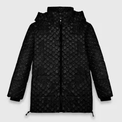 Женская зимняя куртка Oversize Текстура кожи чёрной змеи