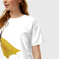 Женская футболка хлопок Oversize Павлин с золотым хвостом - фото 2