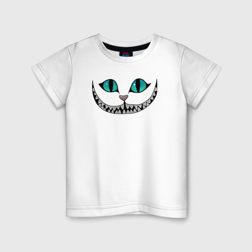 Детская футболка хлопок Улыбка кота Чешира, цвет белый