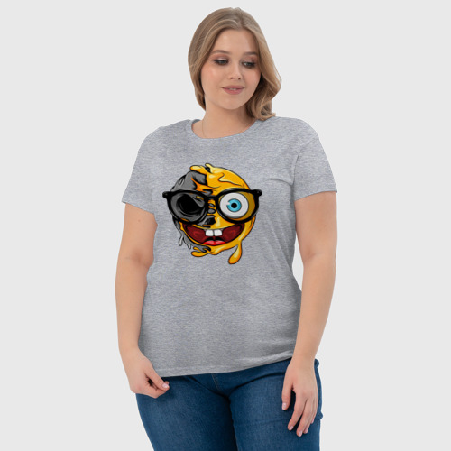 Женская футболка хлопок с принтом Весёлый смайл в очках, фото #4