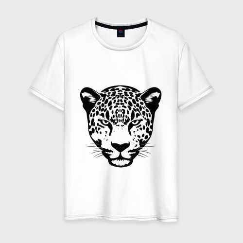 Мужская футболка из хлопка с принтом Leopard face black, вид спереди №1