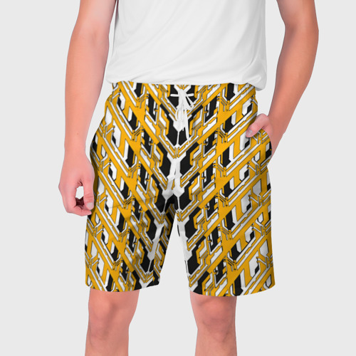 Мужские шорты 3D с принтом Жёлтая техно броня, вид спереди #2