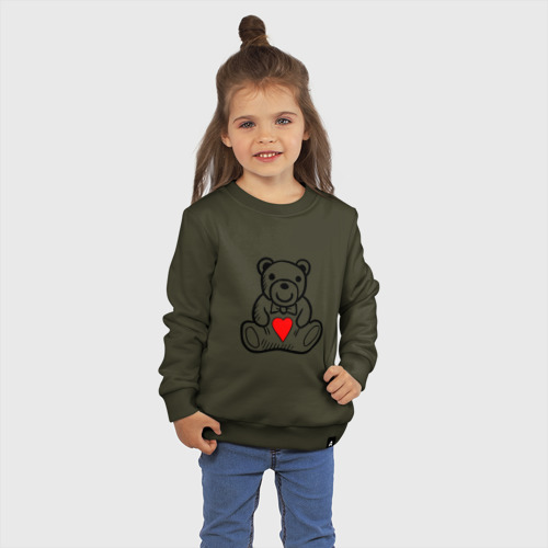 Детский свитшот хлопок Smile bear heart, цвет хаки - фото 3