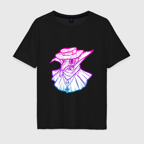 Мужская футболка хлопок Oversize с принтом Чумной доктор neon, вид спереди #2